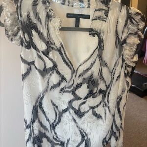 White House Black Market Monochrome Ruffle Blouse